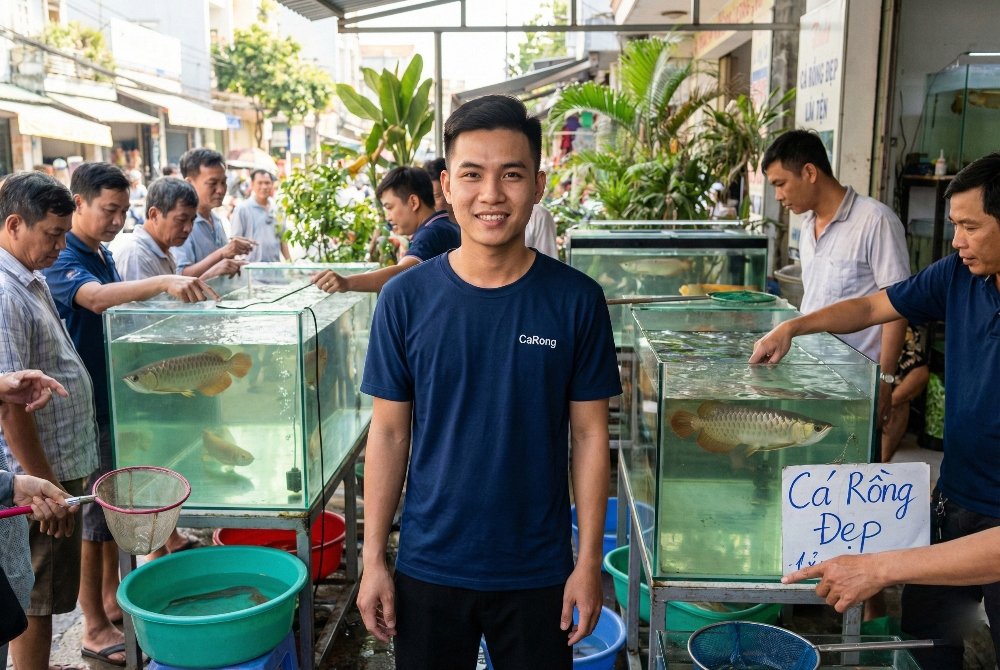 Cách nuôi cộng đồng cá rồng an toàn và hài hòa nhất 7 Nhân viên TraiCaRong tận tâm tư vấn kỹ thuật nuôi cá rồng cho khách hàng tại shop